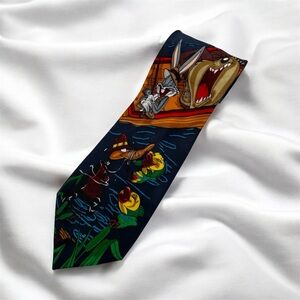 Looney Tunes Mania Men's Neck Tie Bugs Bunny Daffy Duck Tasmanian Devil Fishing